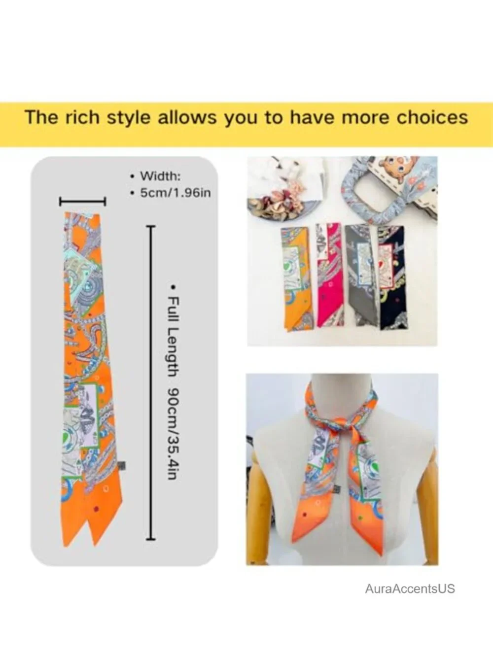 4PCS Purse Scarf Silk Hair Scarf Satin Skinny Scarf for Handbags Headband